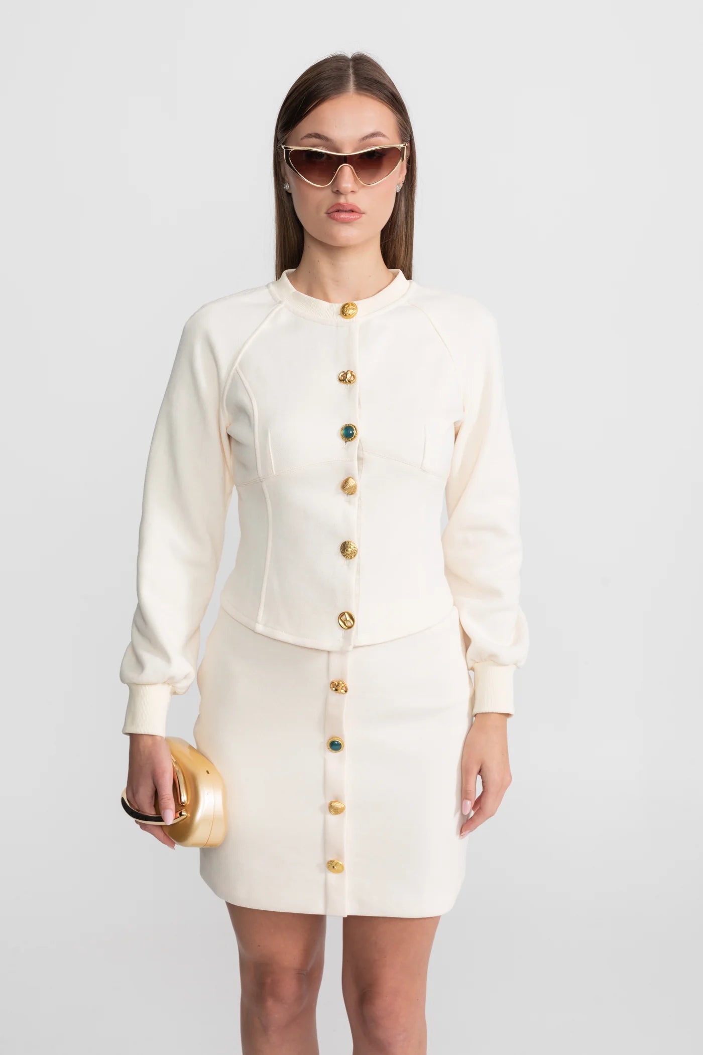 tabitha Embellished Button Co-ord Set – Ivoire