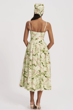 Emily Green Floral Corset Midi Dress Avalabel