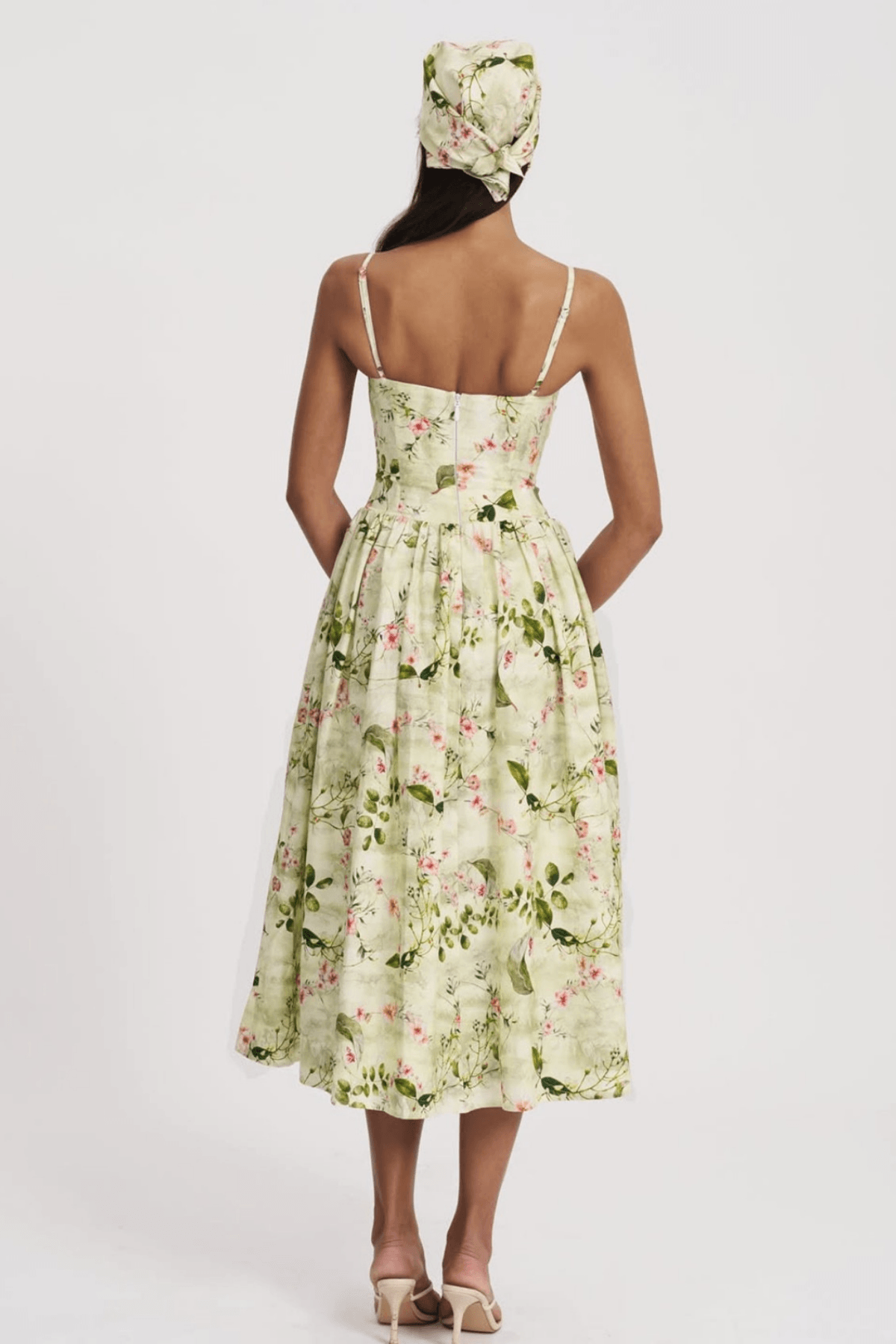 Emily Green Floral Corset Midi Dress Avalabel