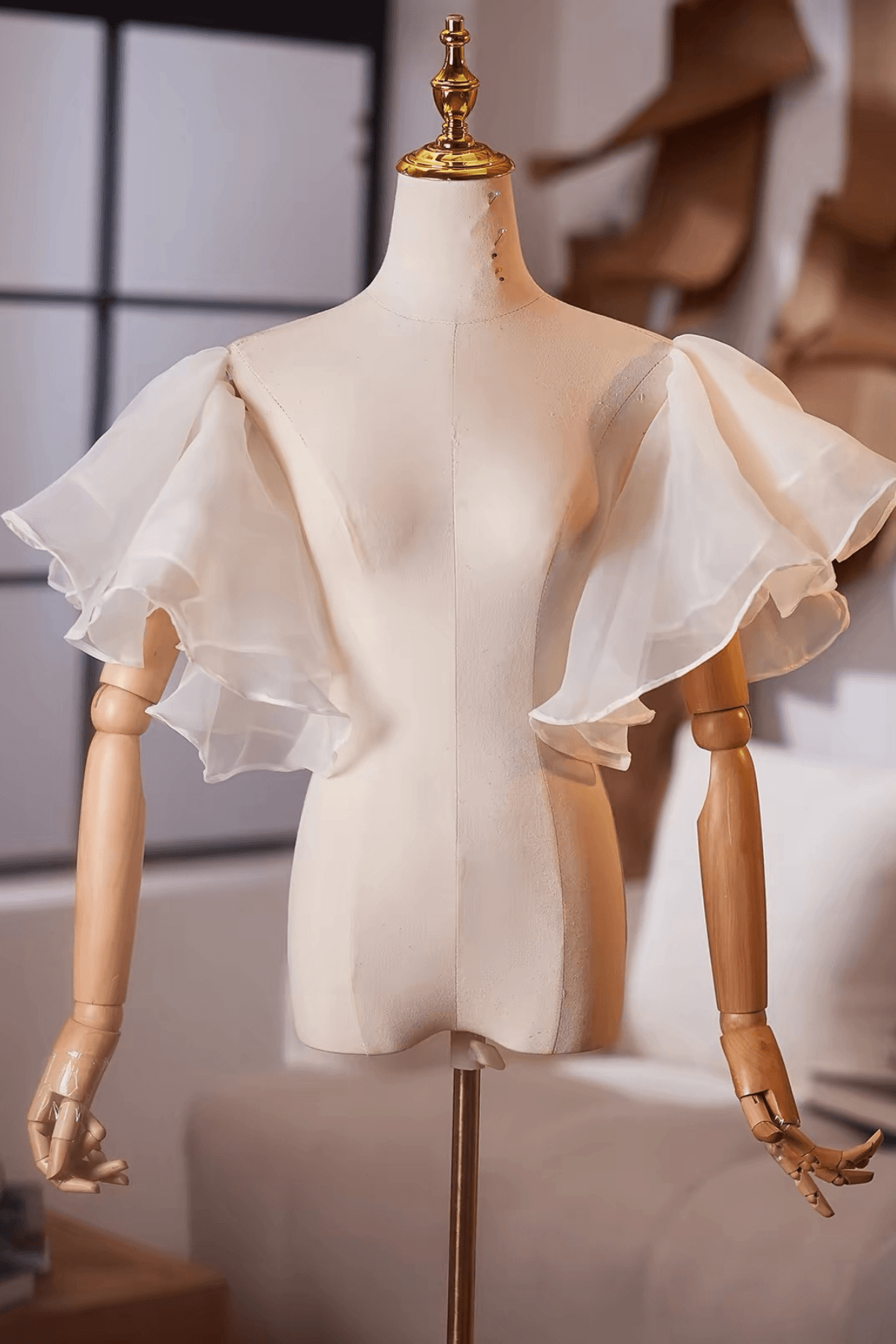 Champagne Organza Ruffled Flutter Sleeves Avalabel