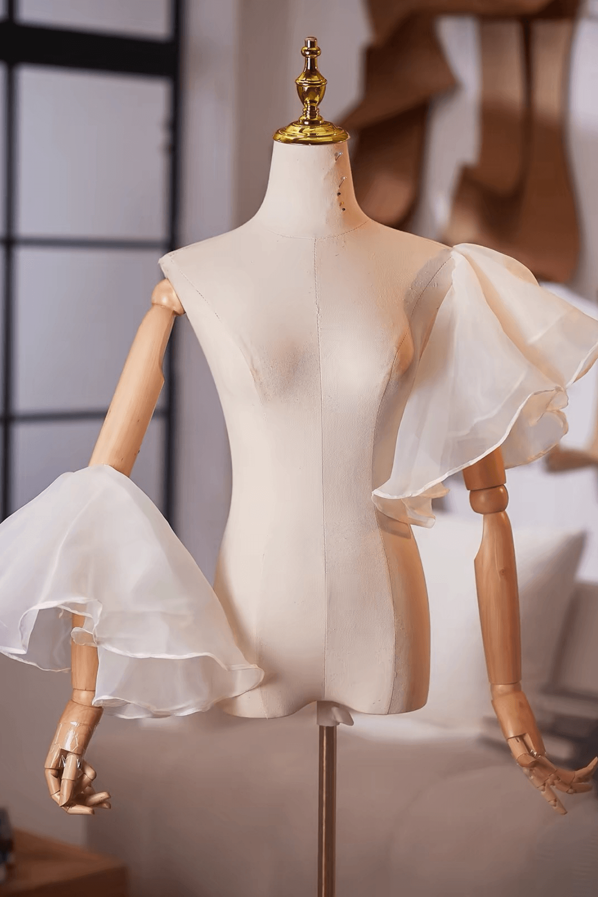 Champagne Organza Ruffled Flutter Sleeves Avalabel