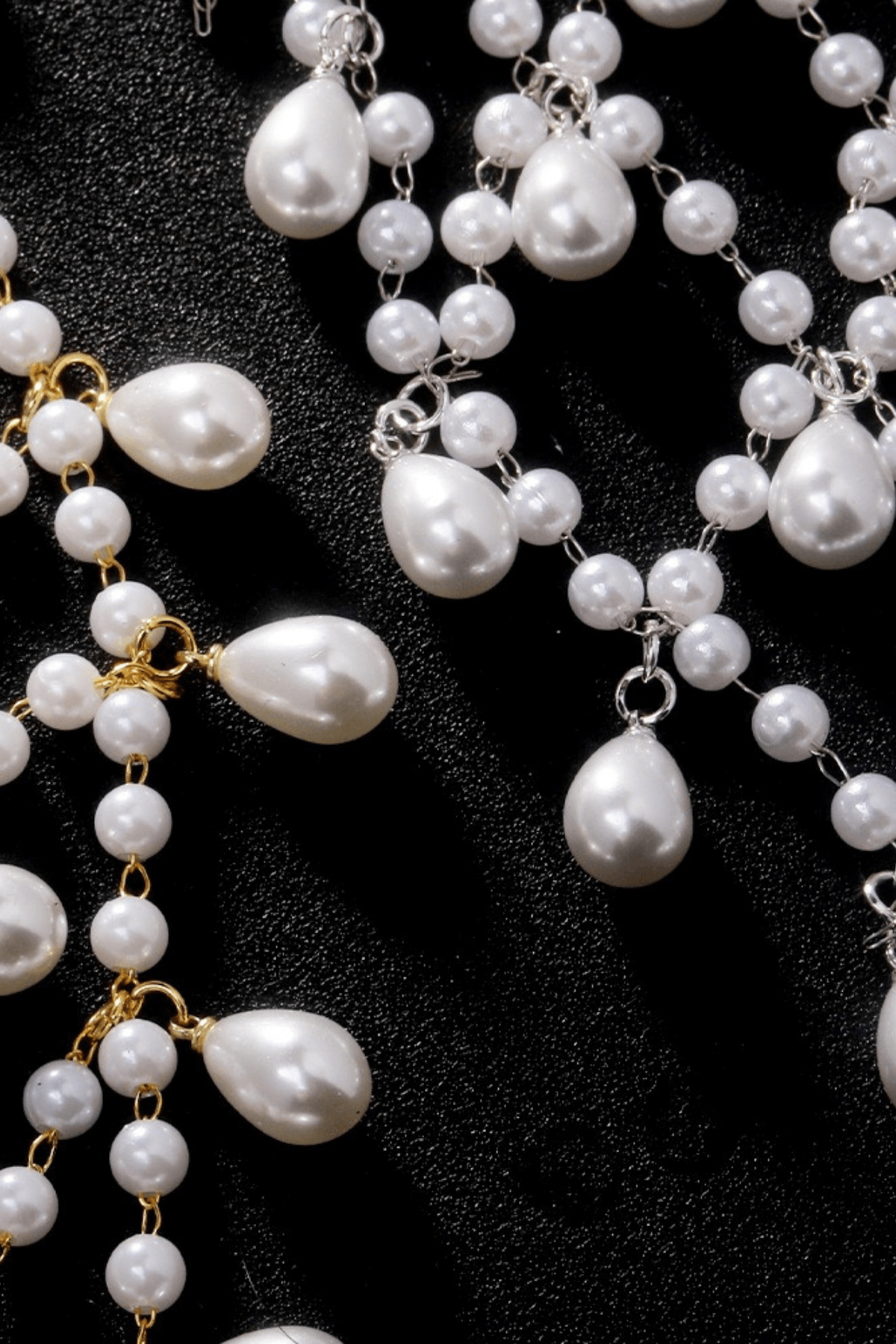 Silver Tone Pearl Mesh Head Cage With Teardrop Drops Avalabel