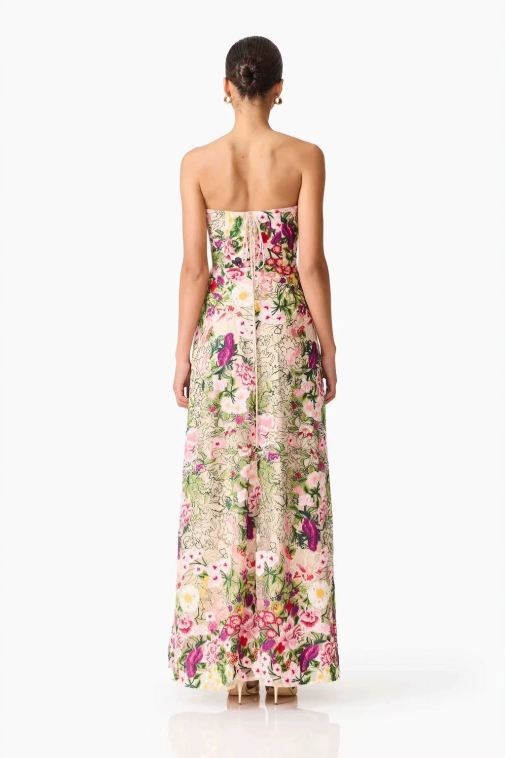 Amelia Strapless 3D Floral Applique Printed A-Line Maxi Dress Avalabel