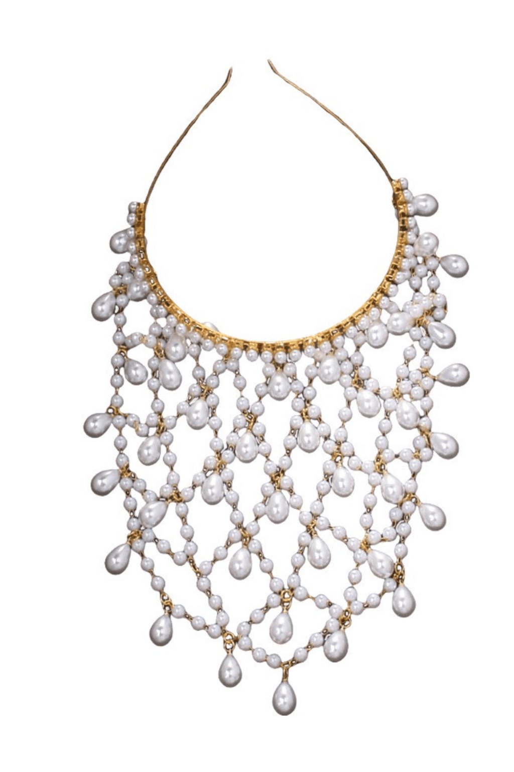 Silver Tone Pearl Mesh Head Cage With Teardrop Drops Avalabel