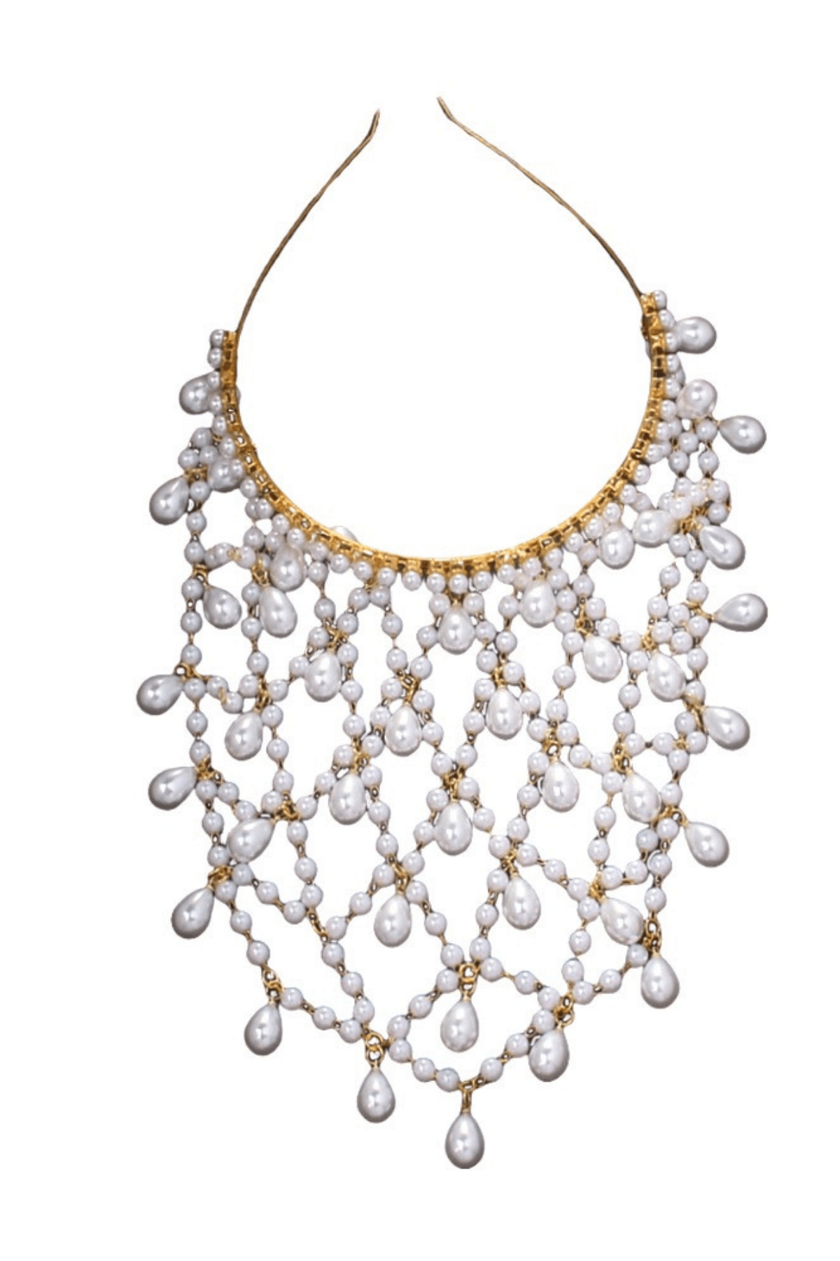 Silver Tone Pearl Mesh Head Cage With Teardrop Drops Avalabel