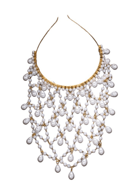 Silver Tone Pearl Mesh Head Cage With Teardrop Drops Avalabel