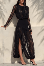 Liora Black Long Sleeve Lace Maxi Dress Avalabel