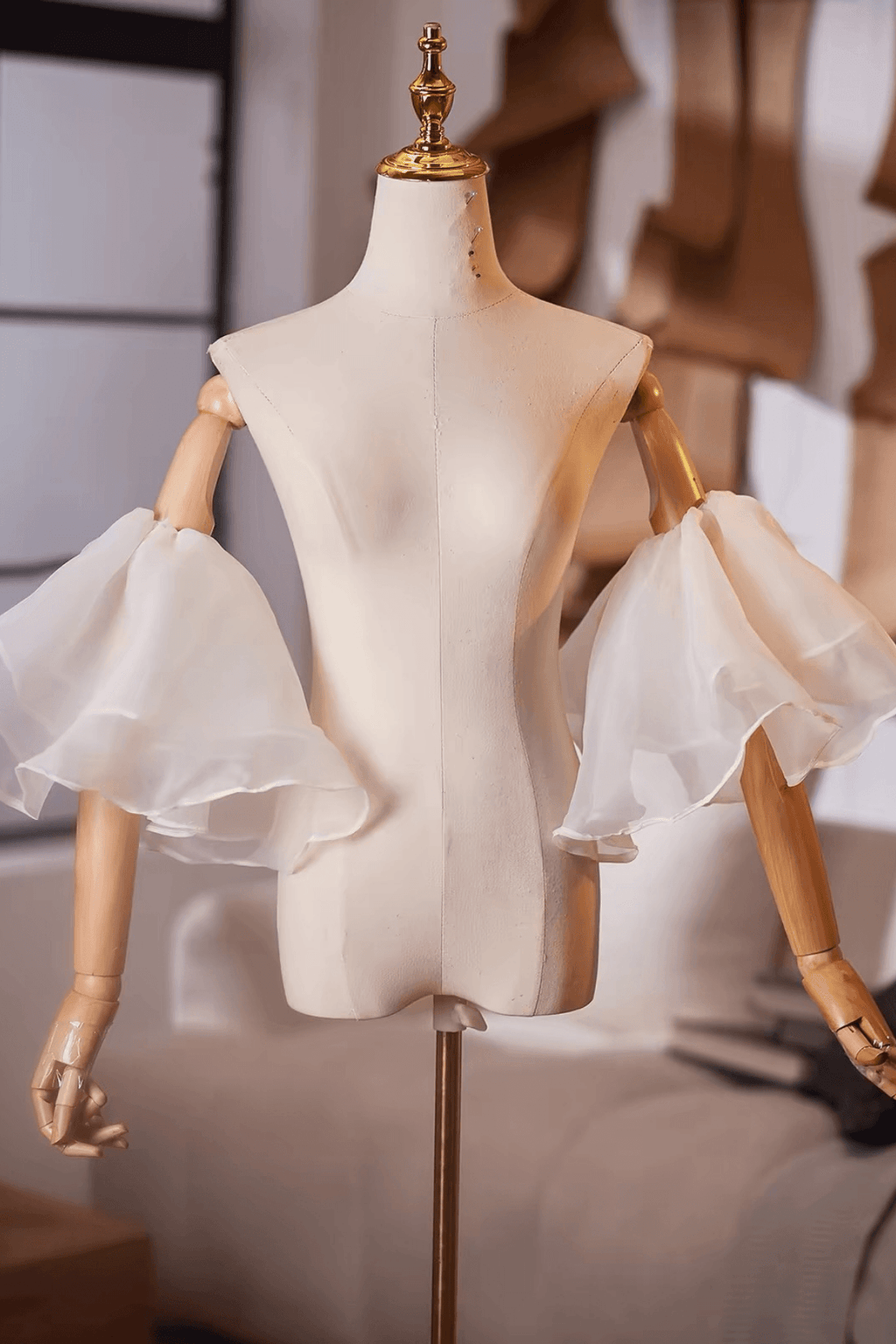 Champagne Organza Ruffled Flutter Sleeves Avalabel