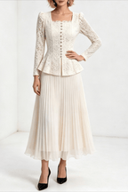 Lucy Lace Top and Pleated Skirt Two Piece Set Avalabel
