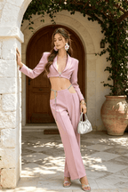 Ivanka Pink Cropped Blazer & Cutout Pant Set Avalabel