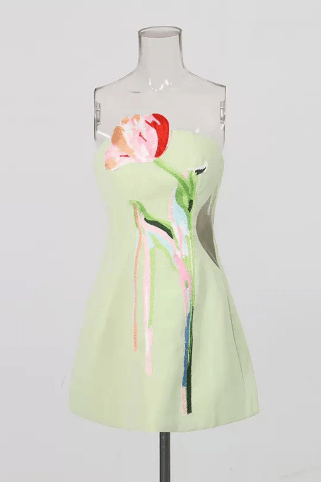 Dinah Strapless Tulip Embroidery Mini Dress Avalabel