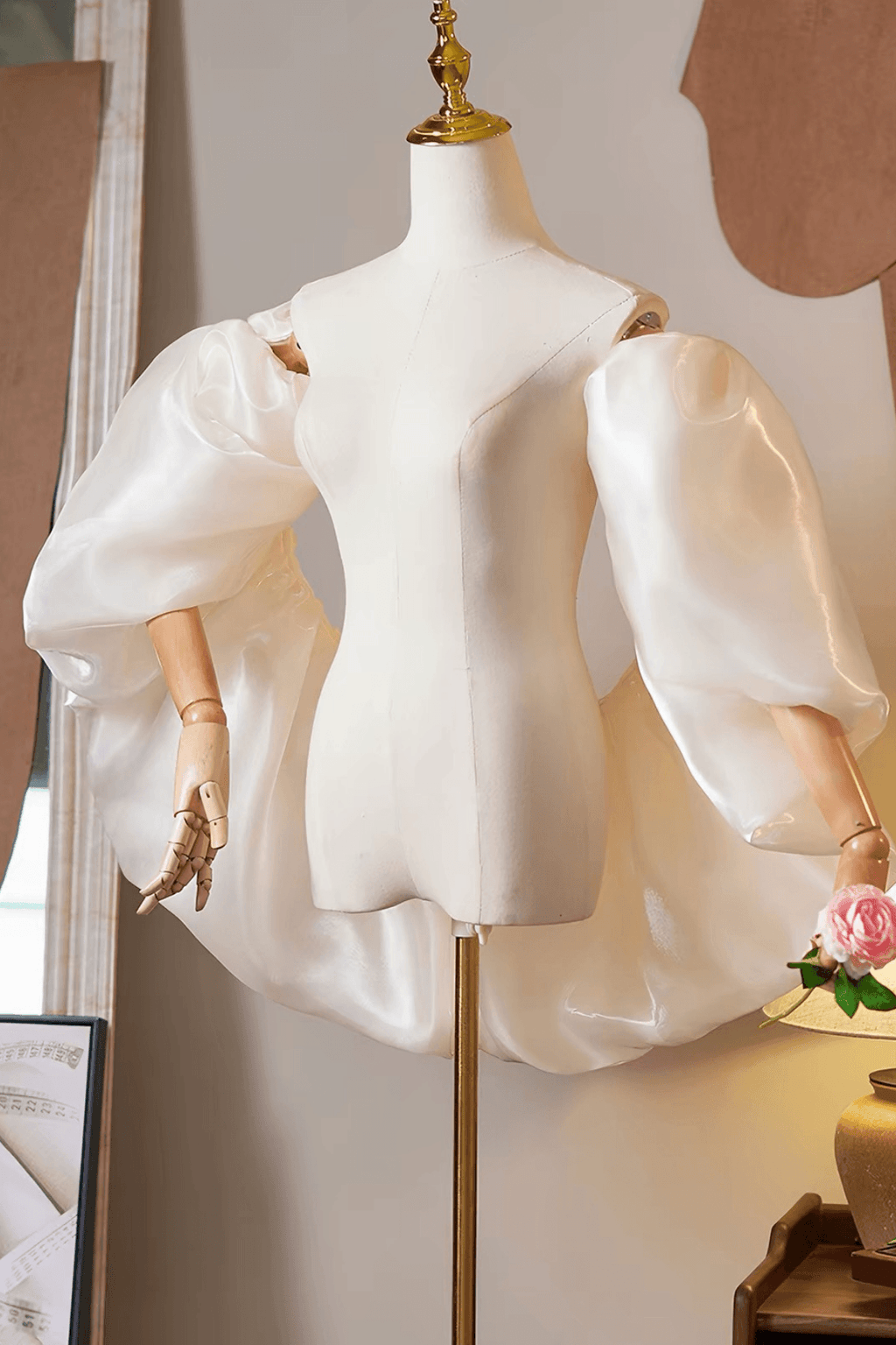 White Organza Voluminous Puff Sleeve Shawl Avalabel