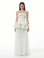 tiffany fitted lace-paneled Strapless maxi dress in green Avalabel
