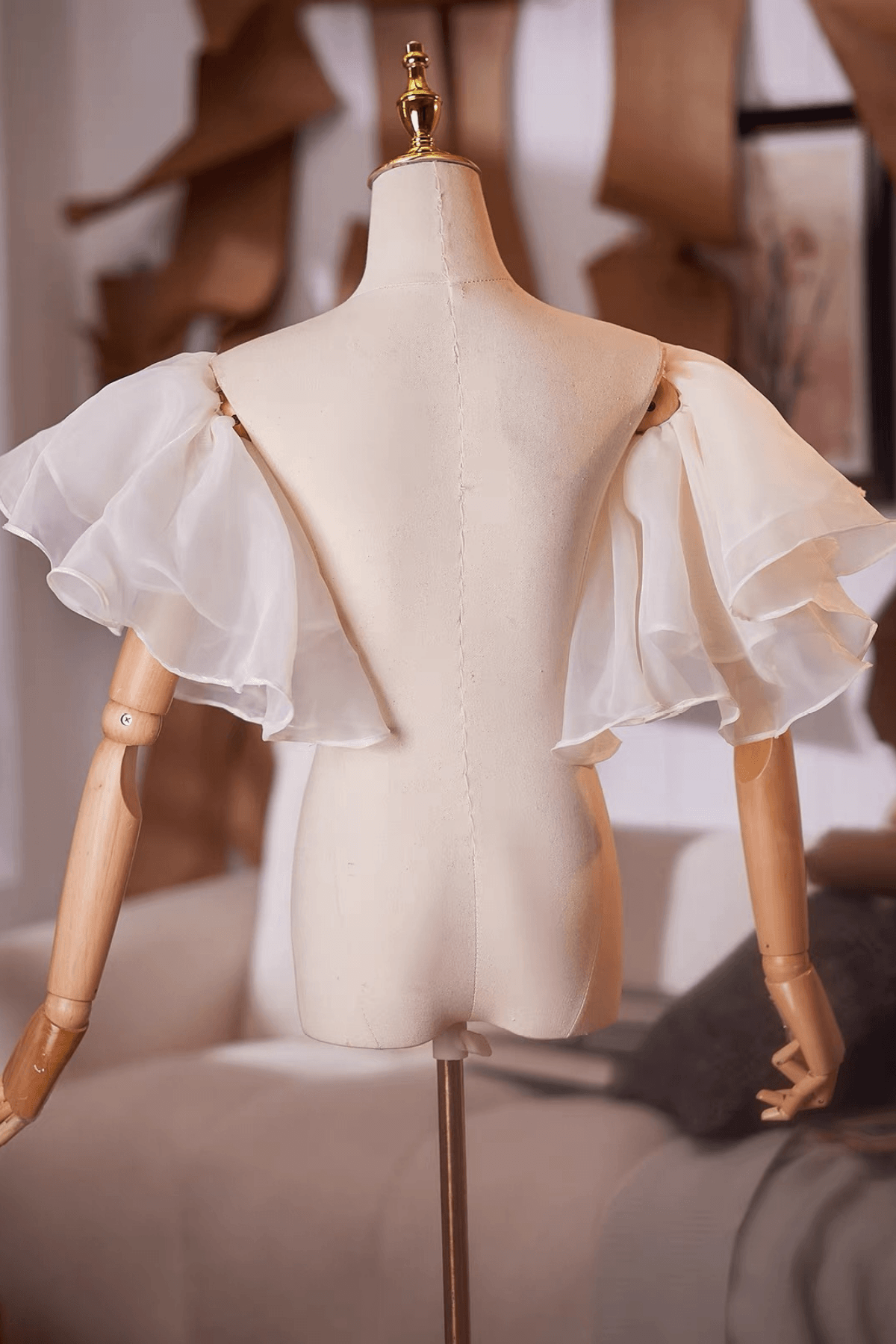 Champagne Organza Ruffled Flutter Sleeves Avalabel