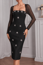 Erica Sheer Long Sleeve Beaded Evening Dress Avalabel