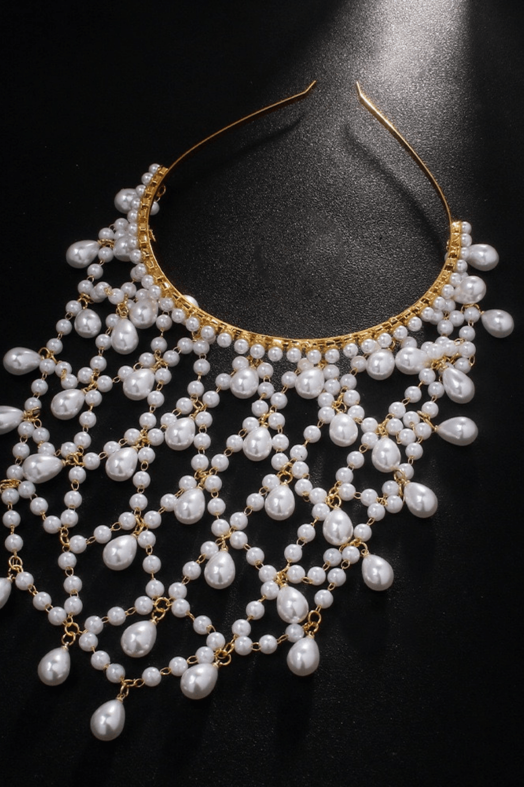 Silver Tone Pearl Mesh Head Cage With Teardrop Drops Avalabel