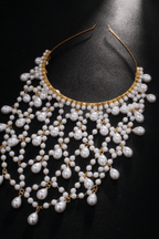 Silver Tone Pearl Mesh Head Cage With Teardrop Drops Avalabel