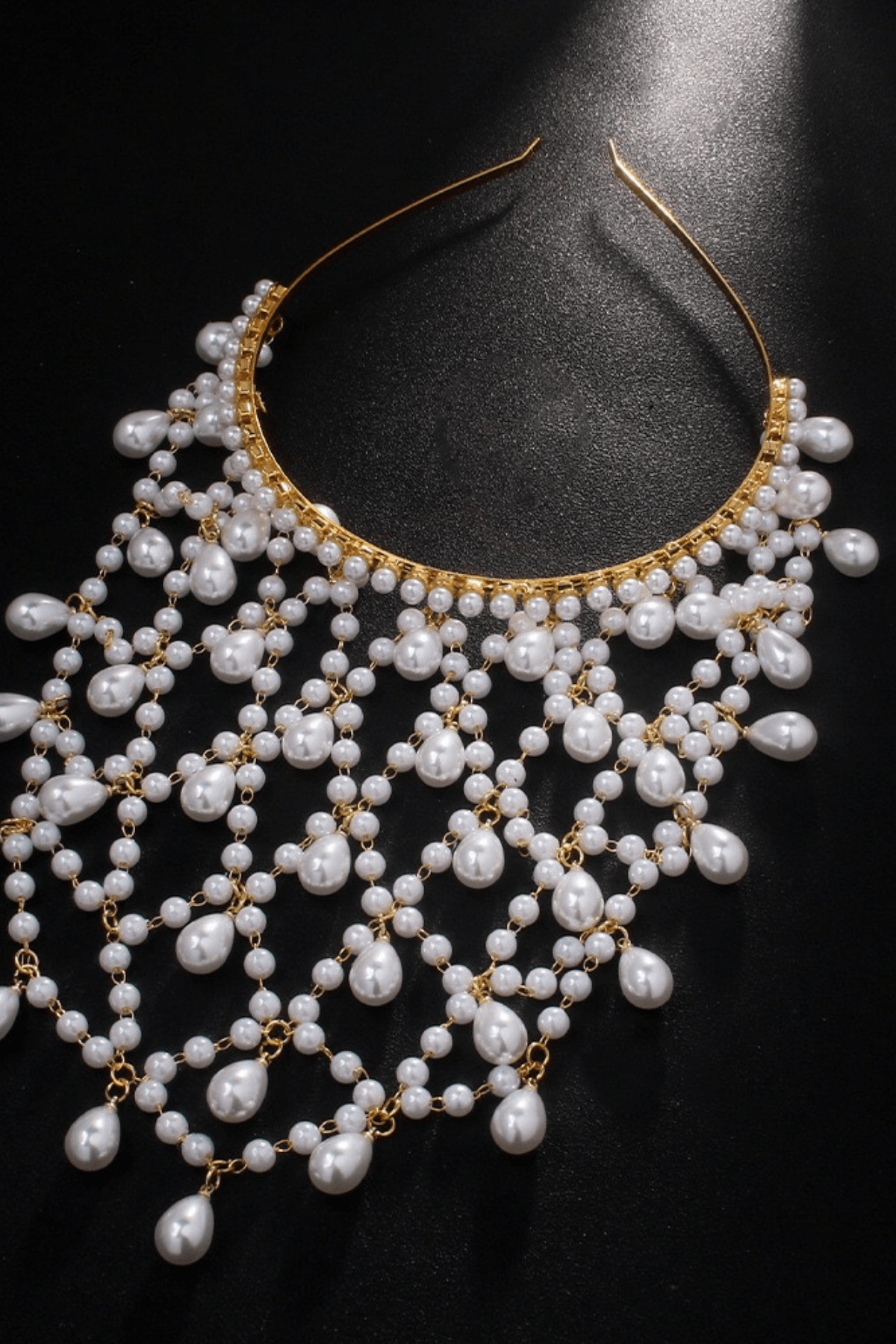 Silver Tone Pearl Mesh Head Cage With Teardrop Drops Avalabel