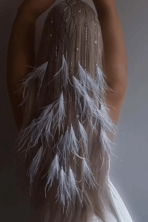 Bohemian White Feather Cascade Head Chain Avalabel