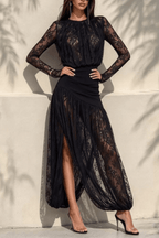 Liora Black Long Sleeve Lace Maxi Dress Avalabel
