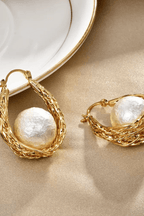 Braided Gold Hoop Wrapped Cotton Pearl Earrings Avalabel