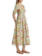 tobey Ischia Floral Smocked Midi Dress Avalabel