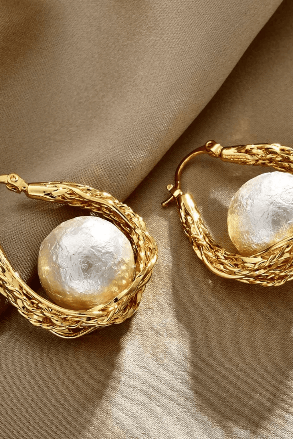 Braided Gold Hoop Wrapped Cotton Pearl Earrings Avalabel