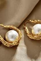Braided Gold Hoop Wrapped Cotton Pearl Earrings Avalabel