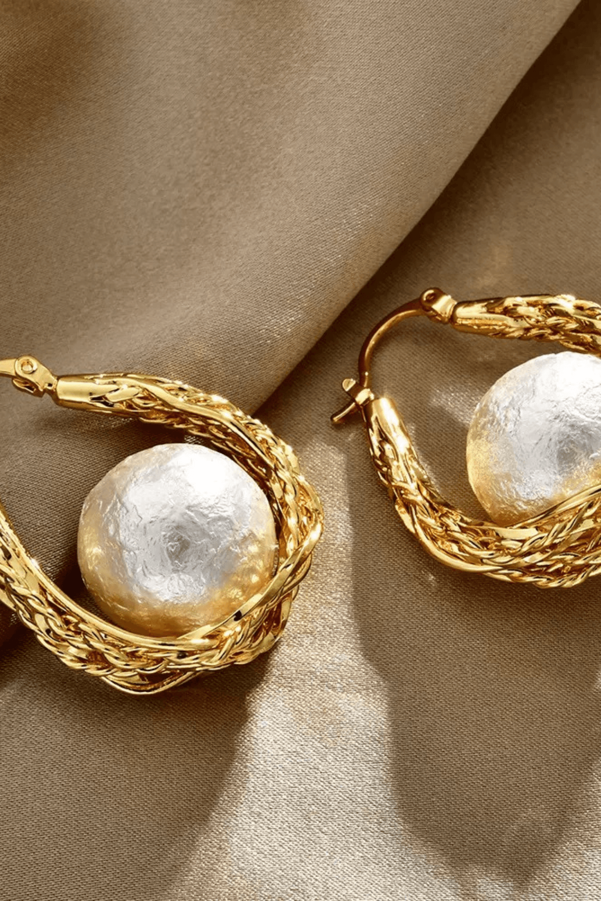 Braided Gold Hoop Wrapped Cotton Pearl Earrings Avalabel