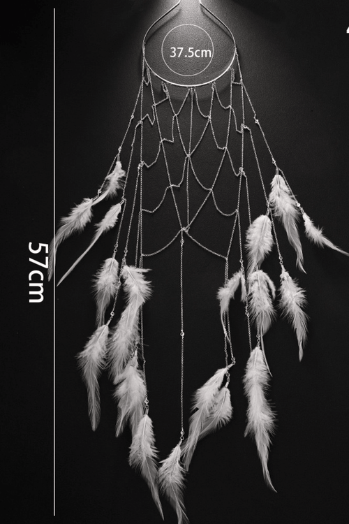 Bohemian White Feather Cascade Head Chain Avalabel