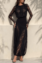 Liora Black Long Sleeve Lace Maxi Dress Avalabel