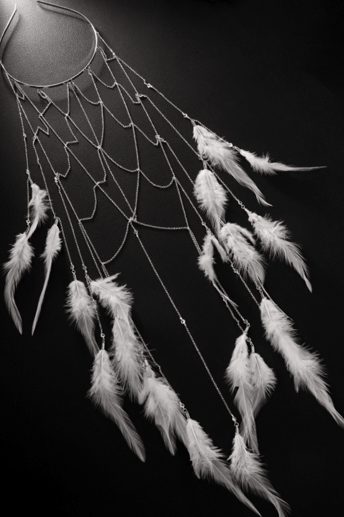 Bohemian White Feather Cascade Head Chain Avalabel