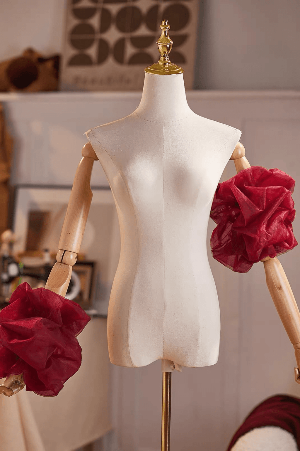 Burgundy Organza Puffy Detachable Short Sleeves Avalabel