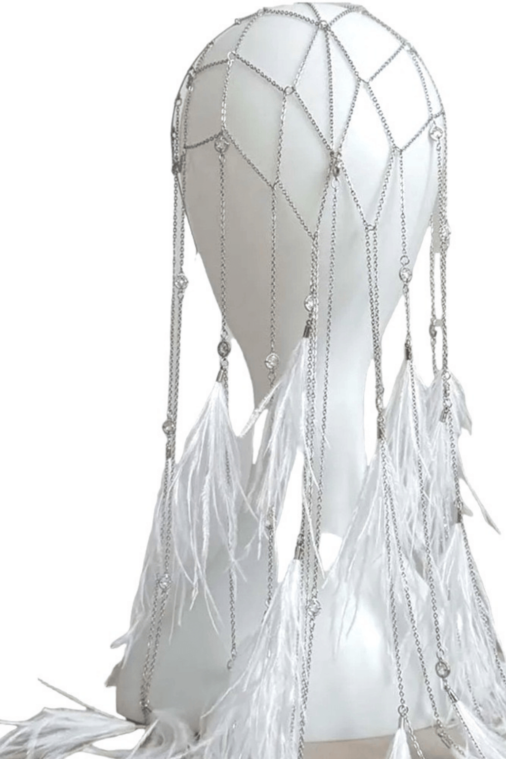 Bohemian White Feather Cascade Head Chain Avalabel