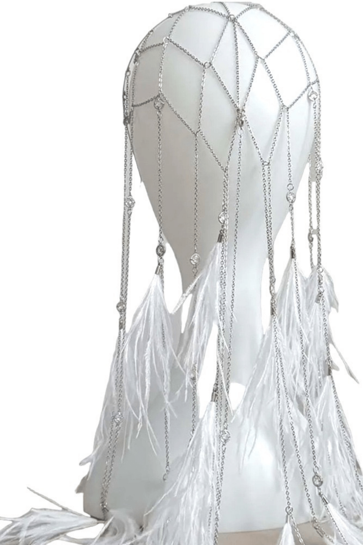 Bohemian White Feather Cascade Head Chain Avalabel