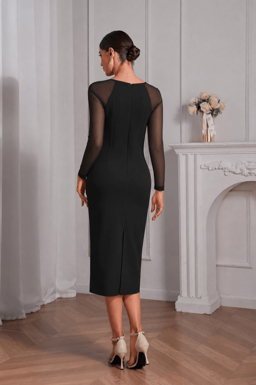 Erica Sheer Long Sleeve Beaded Evening Dress Avalabel