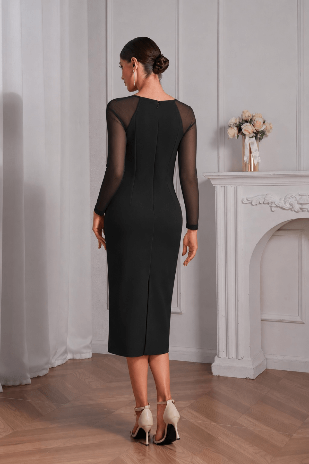 Erica Sheer Long Sleeve Beaded Evening Dress Avalabel