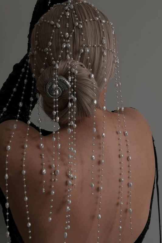 Trailing Pearl Mesh Formal Head Net Avalabel