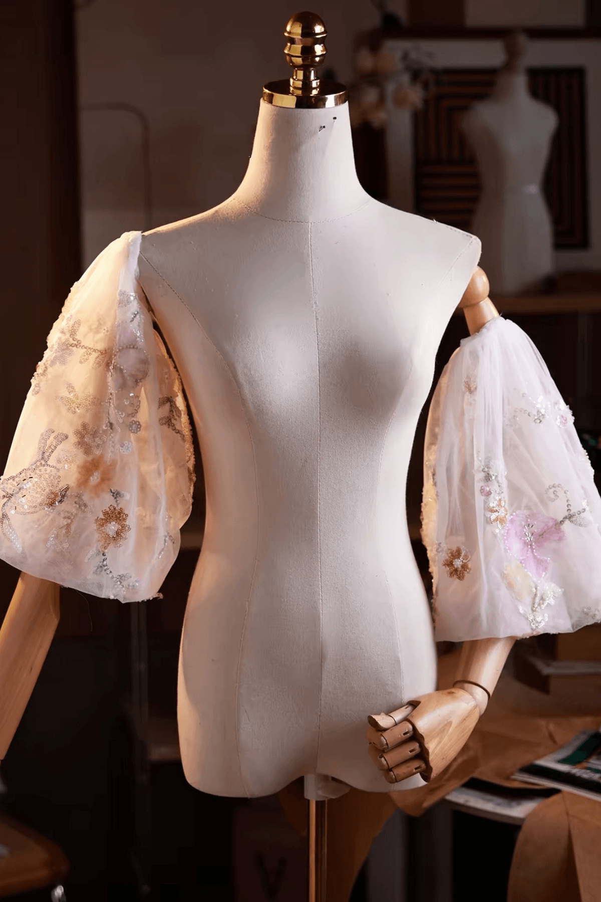 Floral Beaded Sequin Sheer Tulle Puff Sleeves Avalabel