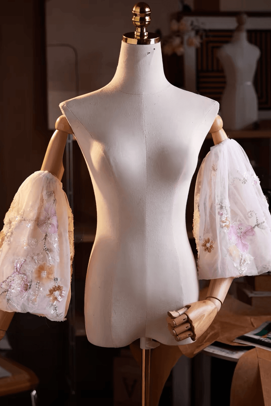 Floral Beaded Sequin Sheer Tulle Puff Sleeves Avalabel