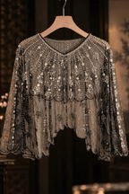 Beaded Sheer Mesh Scalloped Shawl Avalabel