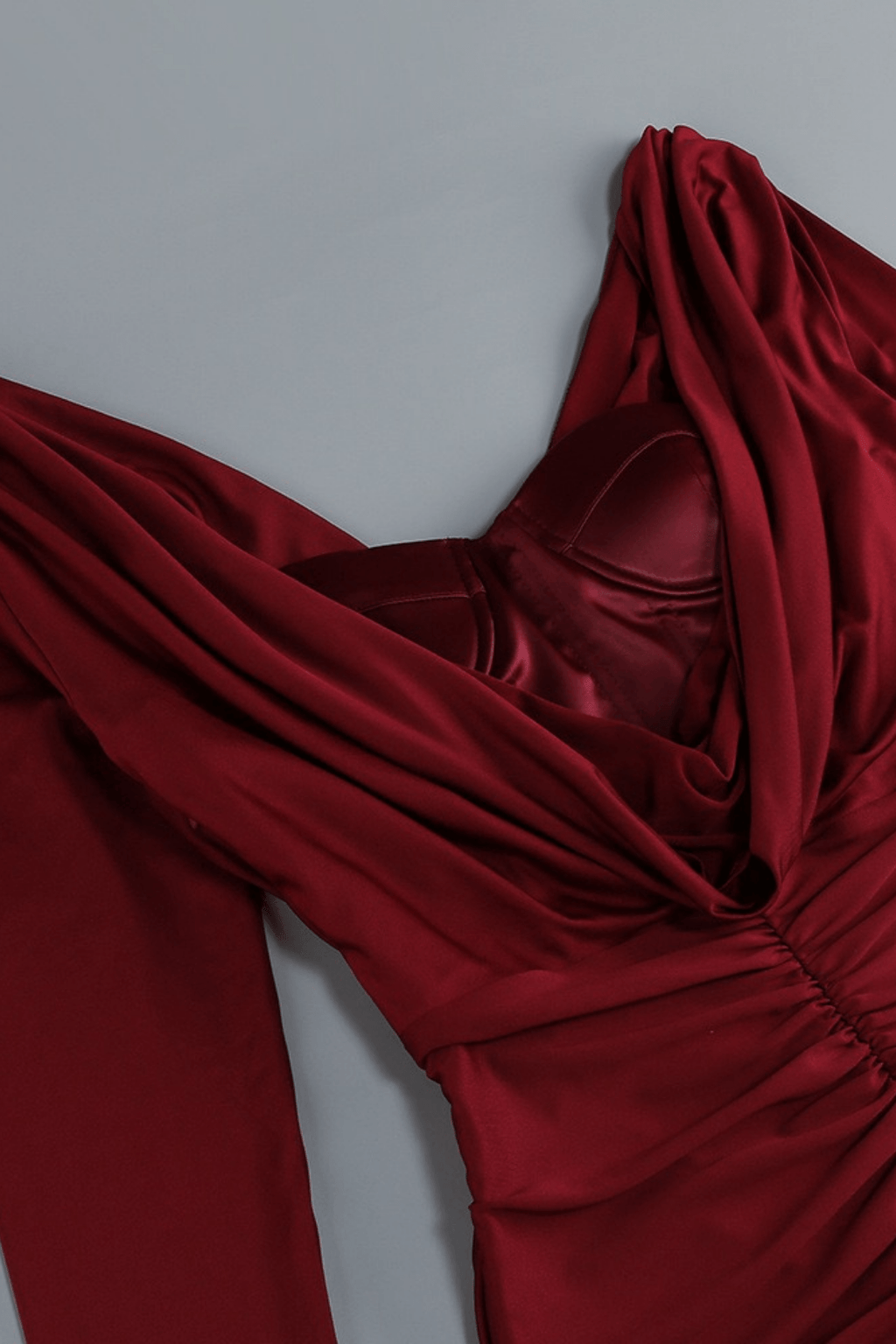 Burgundy Long Sleeve Ruched Mermaid Dress Avalabel