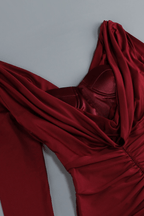 Burgundy Long Sleeve Ruched Mermaid Dress Avalabel