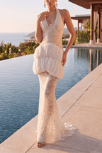 Fiora White Halter Lace Mermaid Dress Avalabel