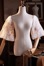 Floral Beaded Sequin Sheer Tulle Puff Sleeves Avalabel