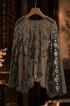 Beaded Sheer Mesh Scalloped Shawl Avalabel