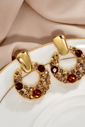 Gold Red Champagne Crystal Circle Drop Earrings Avalabel