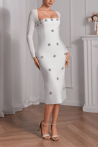 Erica Sheer Long Sleeve Beaded Evening Dress Avalabel