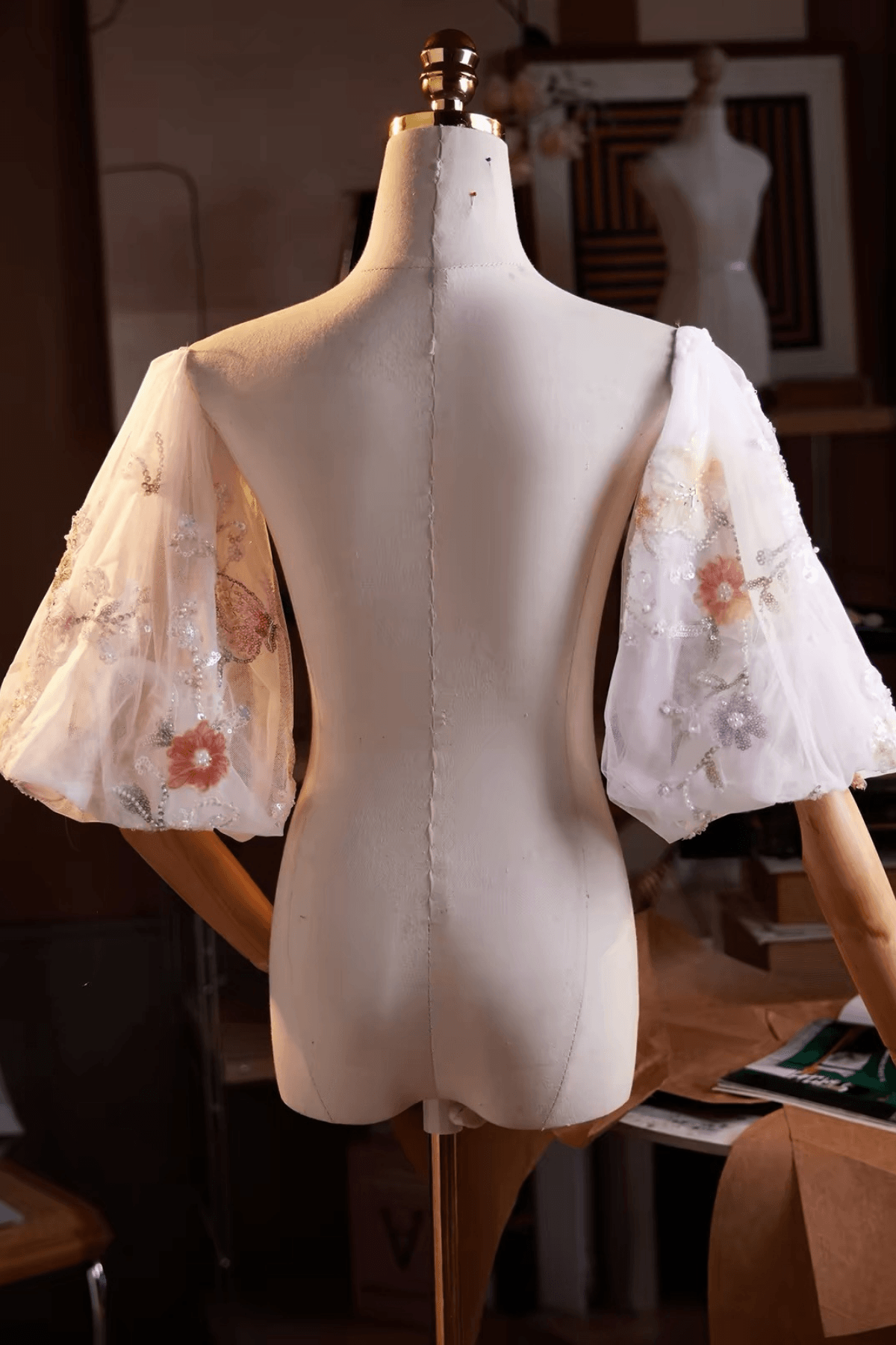 Floral Beaded Sequin Sheer Tulle Puff Sleeves Avalabel