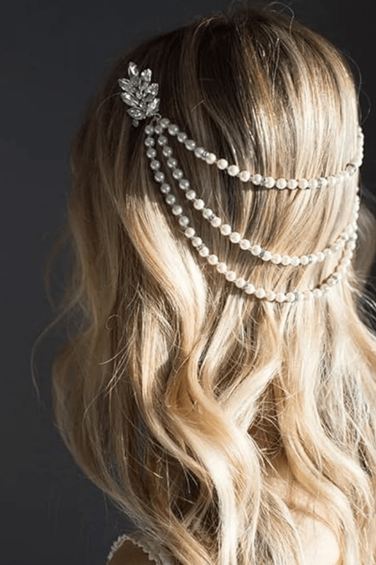 Crystal Leaf Clip Layered Pearl Drape Headpiece Avalabel